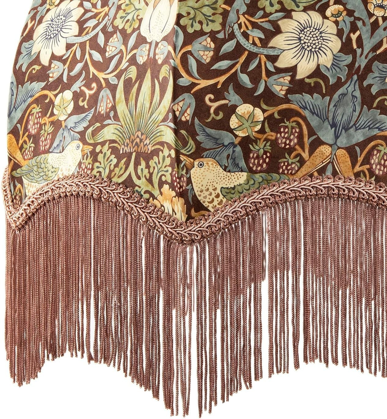 Victorian Vintage Lamp Shade Floral Birds Tassels Green Blue 36cm