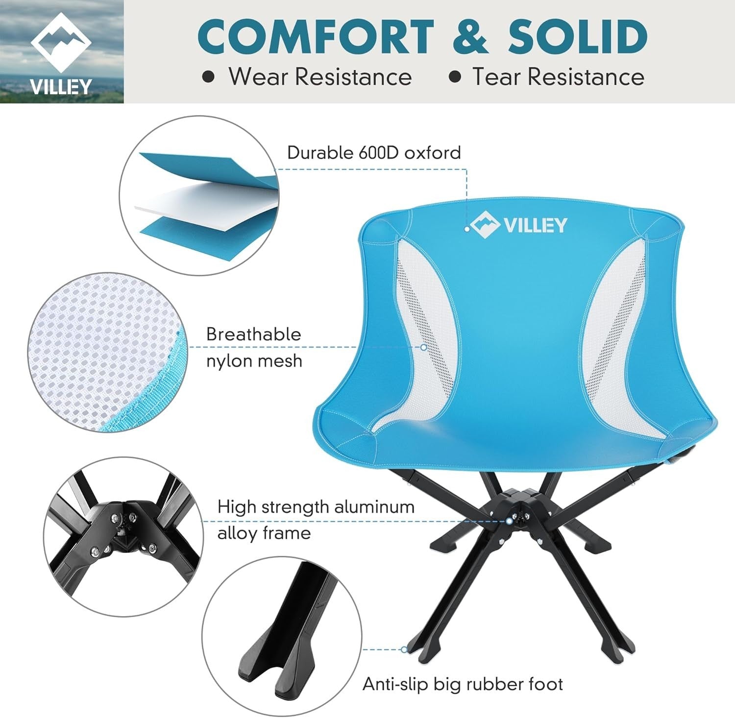 Lightweight Folding Camping Chair 150KG Compact Travel Seat w/ Bag Blue