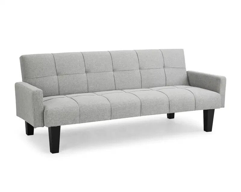 3 Seater Grey Sofa Bed Clic Clac Tufted Fabric Guest Sleeper Couch Modern