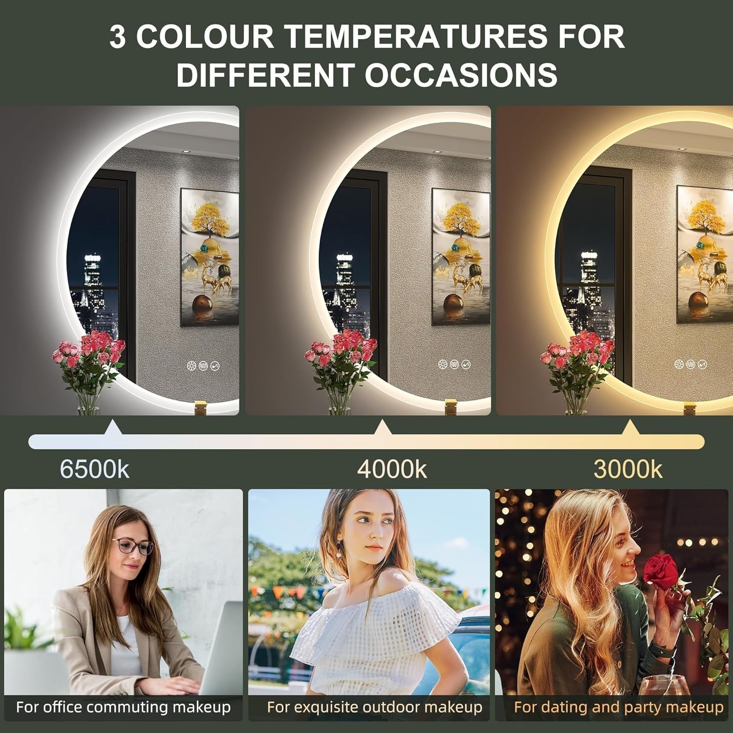 LED Bluetooth Bathroom Mirror 80x80cm with Anti-Fog & Memory Light
