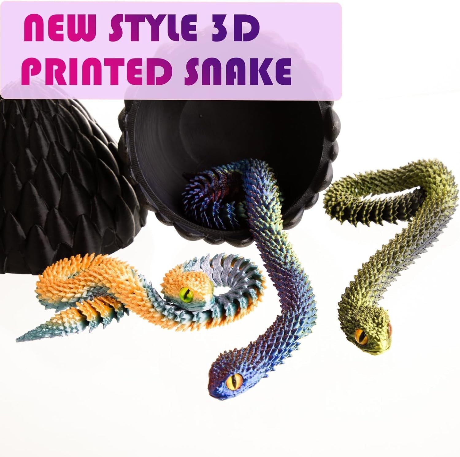 3pcs 3D Printed Mini Snake Fidget Toy Desk Stress Relief Set