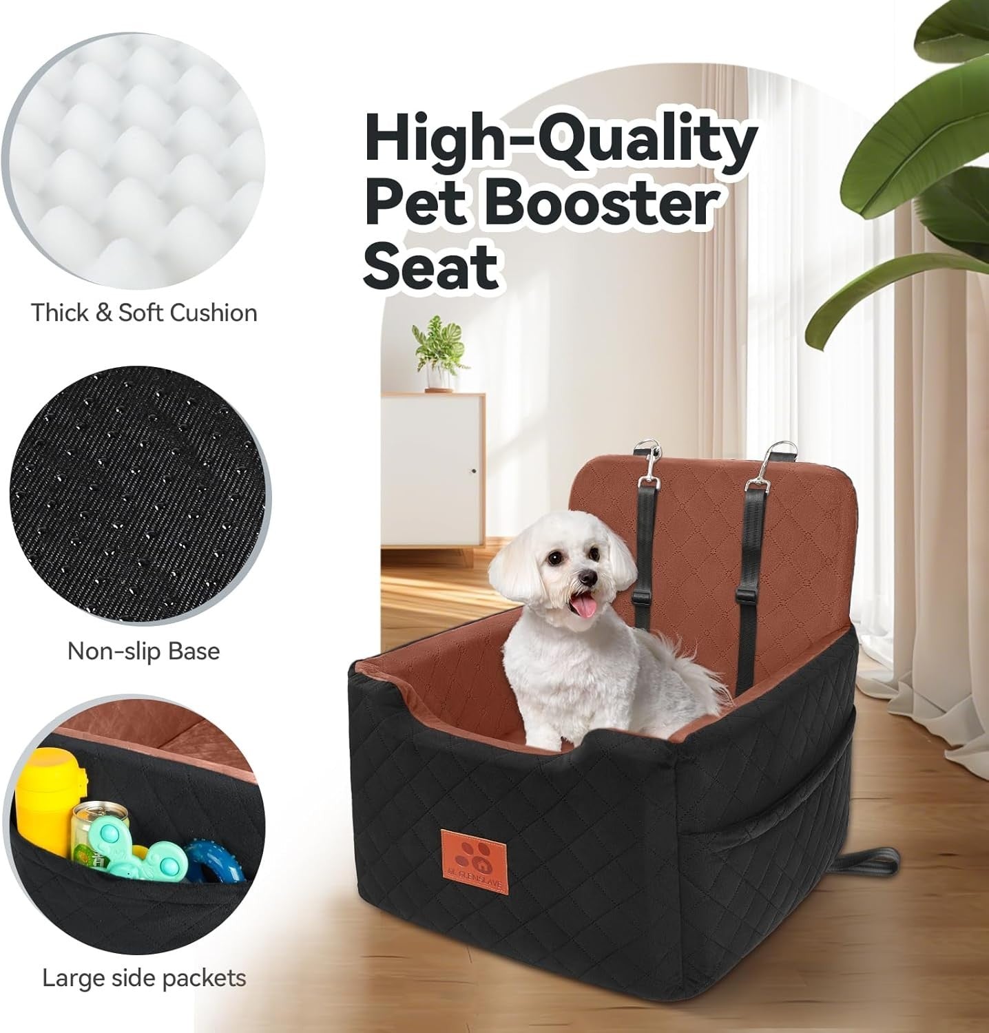 Elevated Dog Car Seat Bed Memory Foam Washable Booster for Dogs