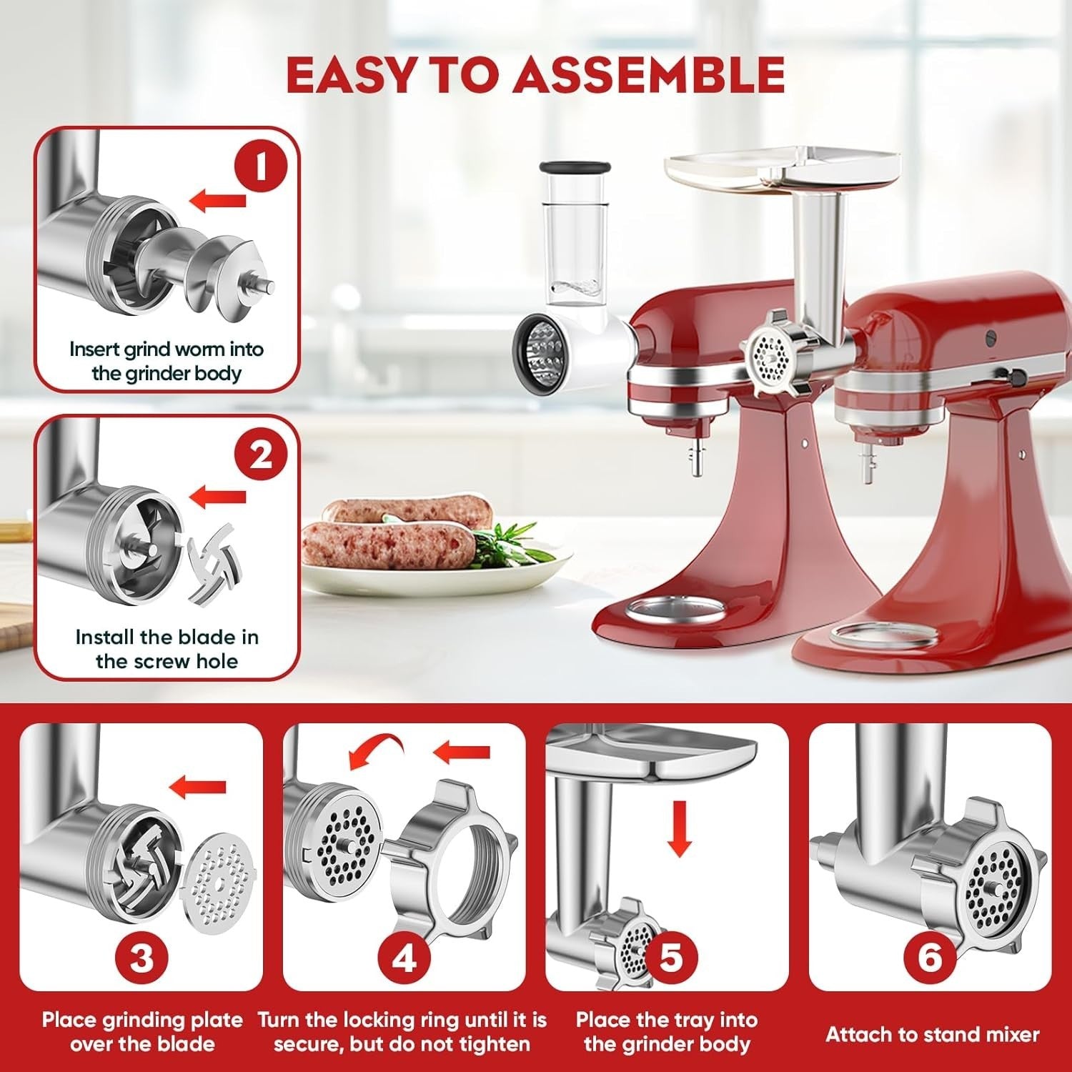 Meat Grinder Attachment Stand Mixer Sausage Stuffer Slicer Set
