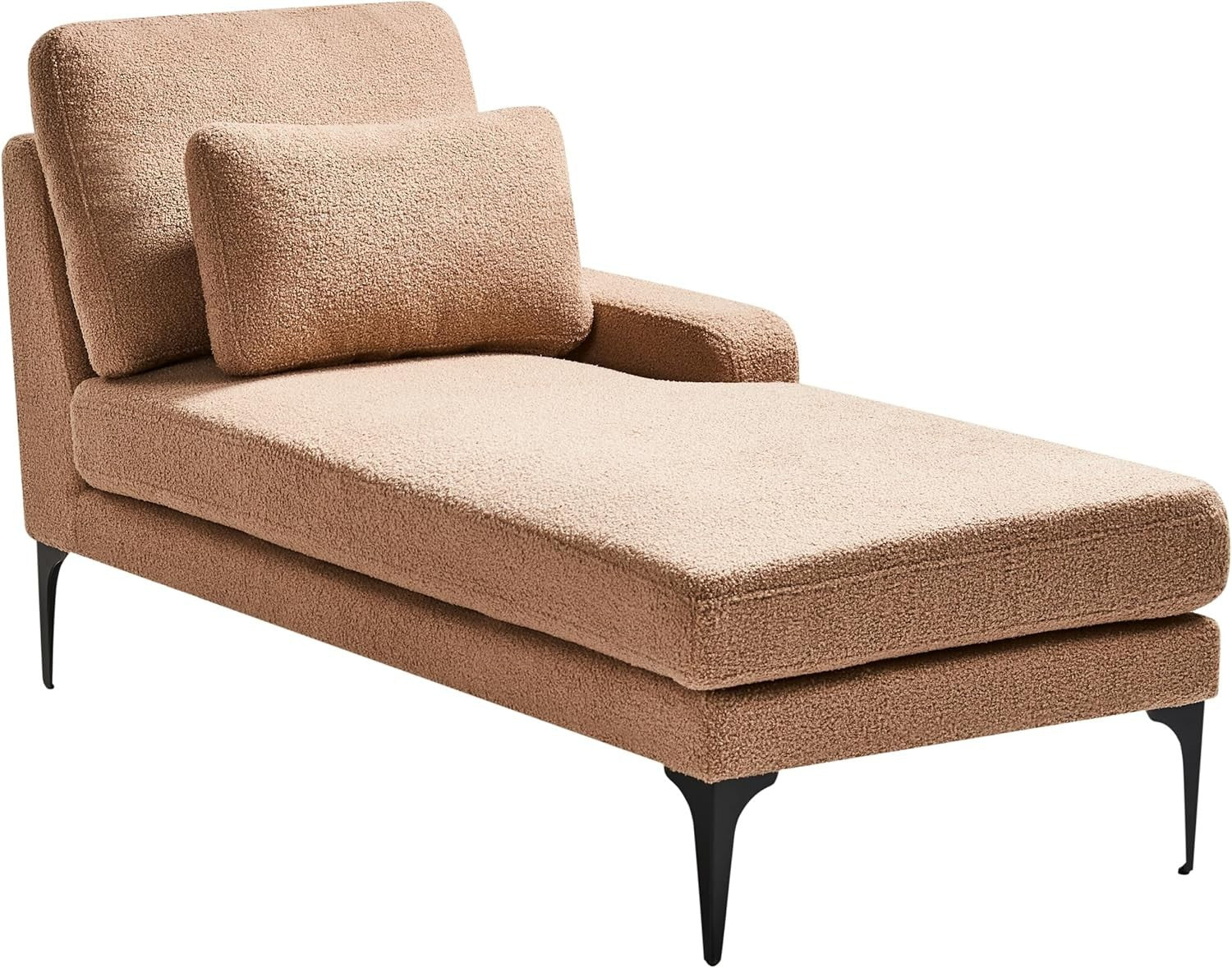 Left Hand Chaise Lounge Boucle Upholstery Beige | Cushions, Metal Legs