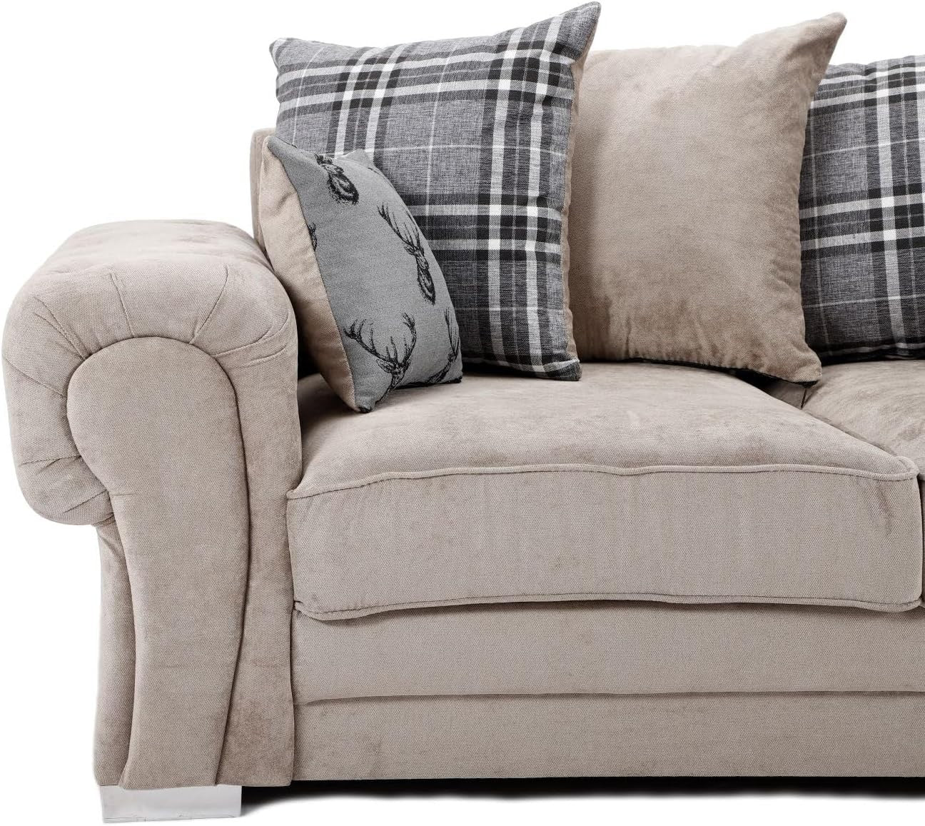 Beige Chesterfield Corner Sofa 2C2 – 5 Seater Chenille Settee with Scatter Cushi