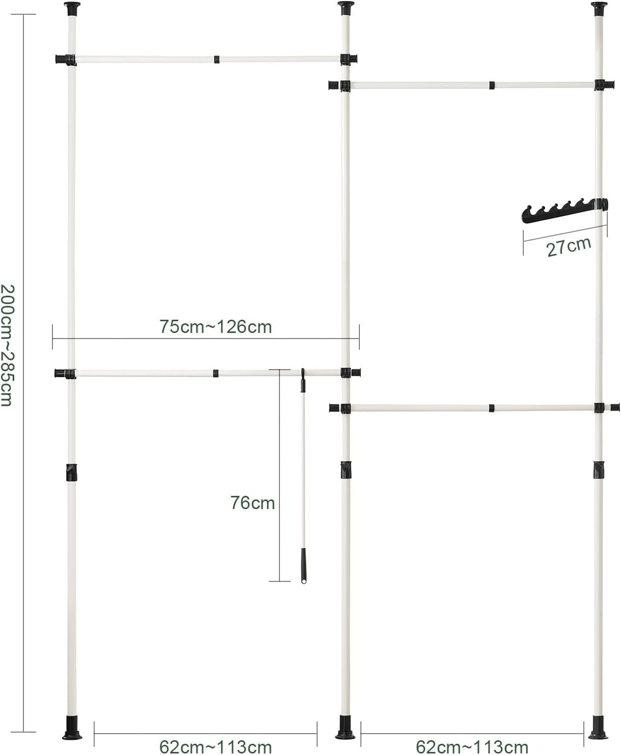 Telescopic Clothes Rail Heavy Duty Adjustable Wardrobe White
