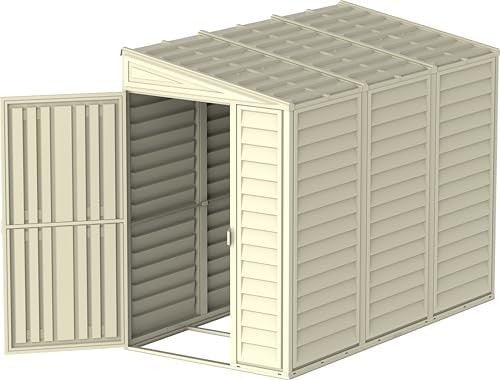 4x8ft Vinyl Garden Shed Metal Roof Lockable Maintenance-Free Ivory