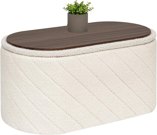 White Oval Storage Ottoman Bench 3-in-1 Seat Footrest with Hidden Storage
