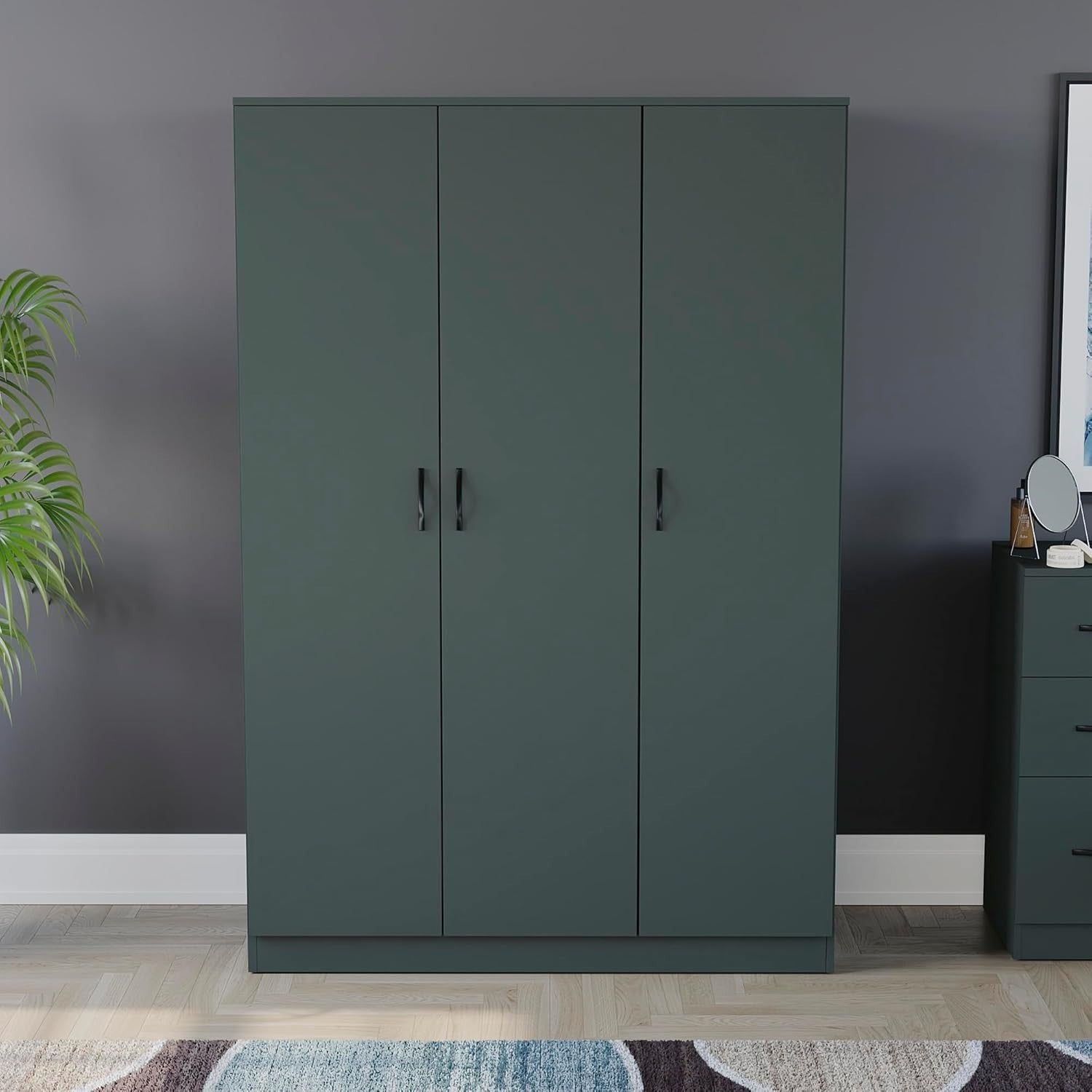 3 Door Wardrobe with Hanging Rail, Adjustable Shelf & Top Storage Shelf