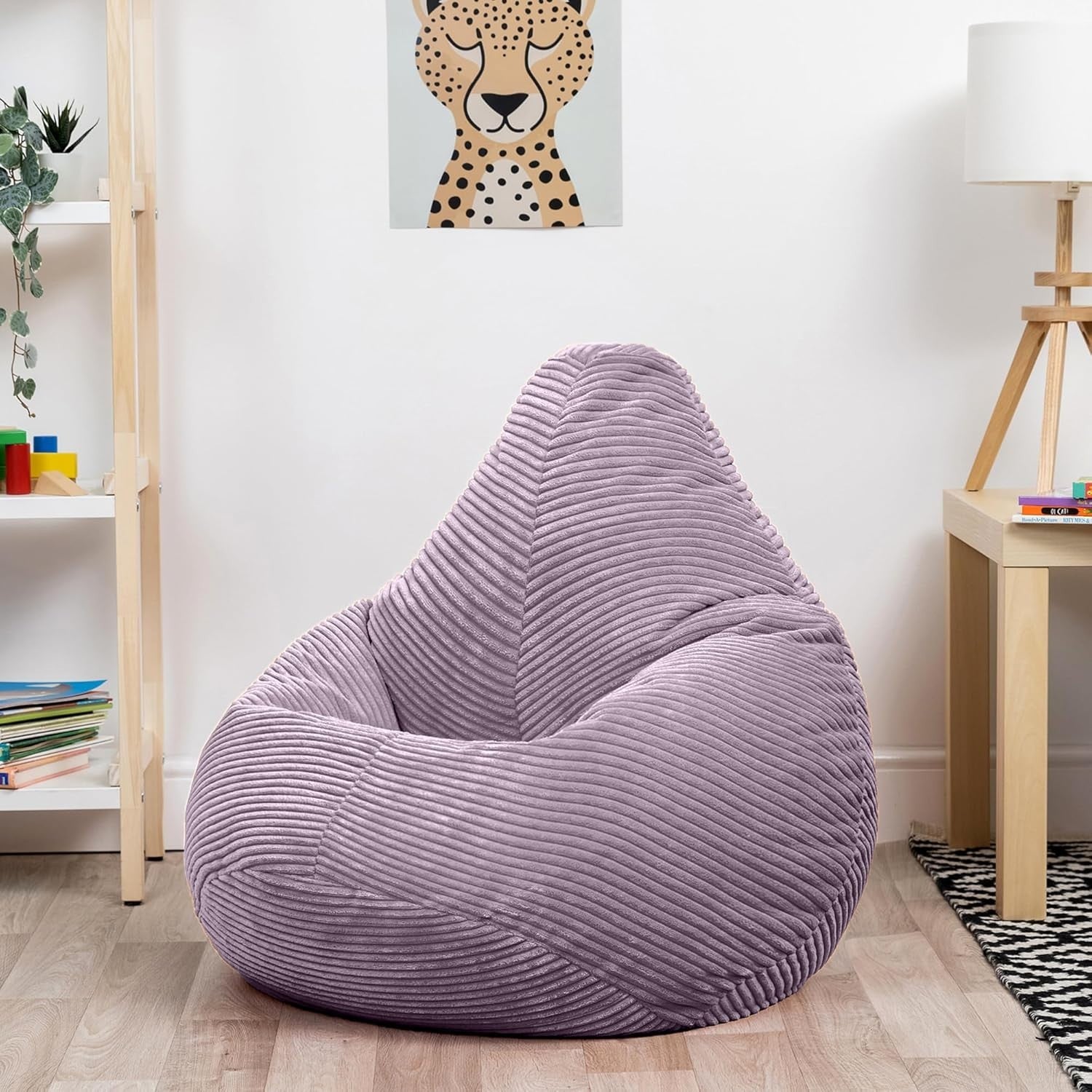 Lavender Kids Bean Bag Chair Soft Cord Recliner Seat for Bedroom Lounge Playroom