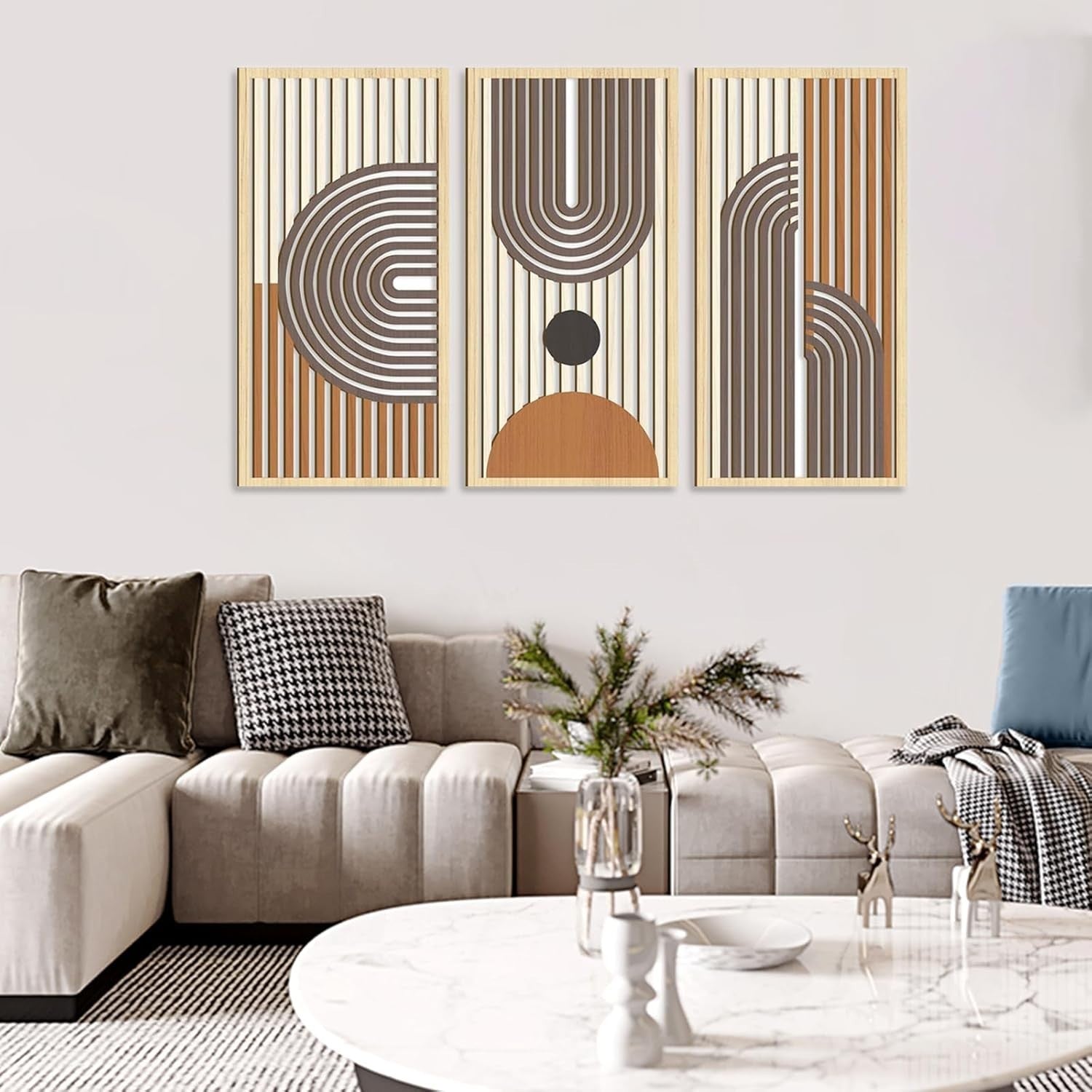 3pcs Boho Wooden Wall Art Set Botanical Hanging Home Decor
