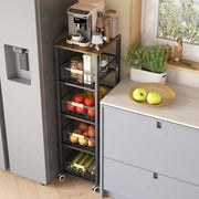 5 Tier Kitchen Storage Trolley with Wheels Slim Fruit Vegetable Basket Rack