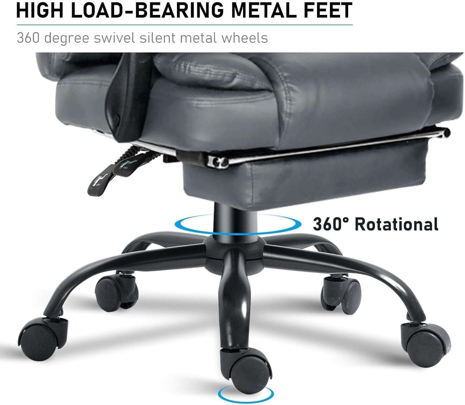 Executive Office Chair Massage Grey Faux Leather Adjustable Swivel Gaming Seat