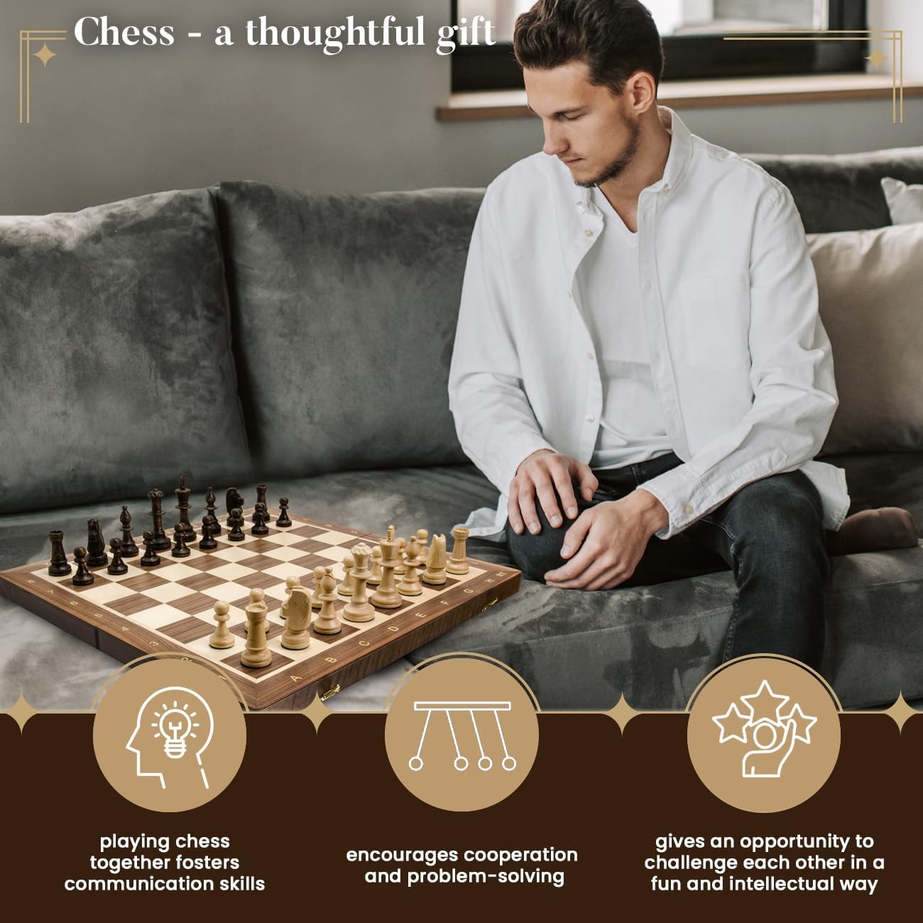 48cm Tournament Wooden Chess Set – Weighted Staunton No.5 Pieces & Folding Board