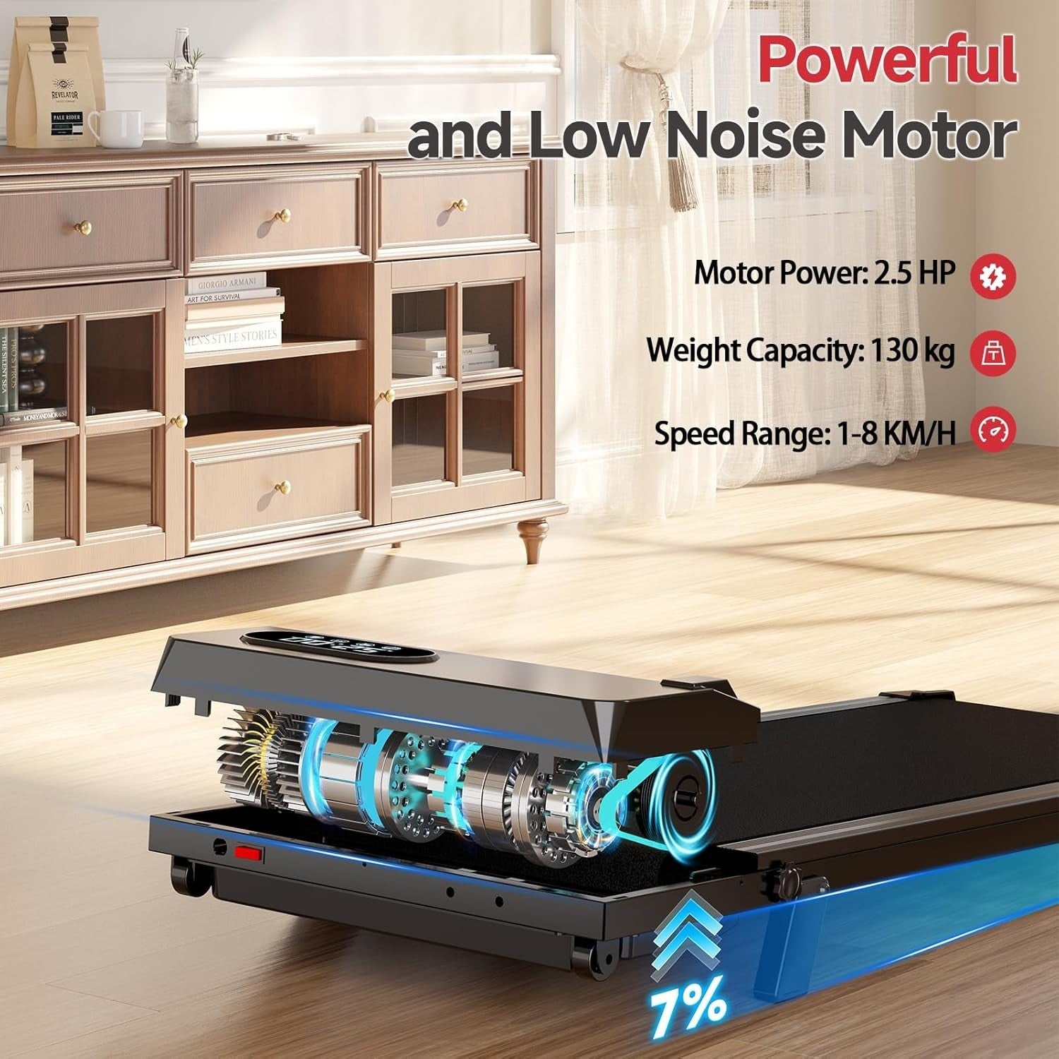 Portable Under Desk Treadmill Incline Walking Pad 8km/h Slim Home Gym