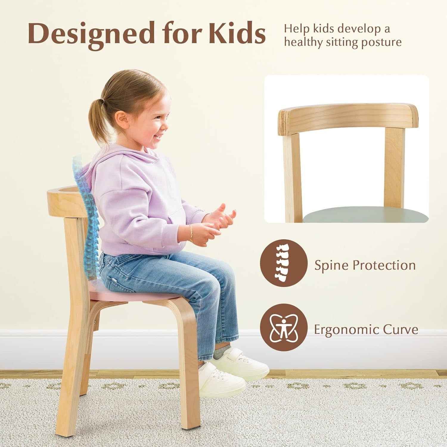Kids Table and Chairs Set Solid Wood 5pc Multicolor Round Playroom Furniture