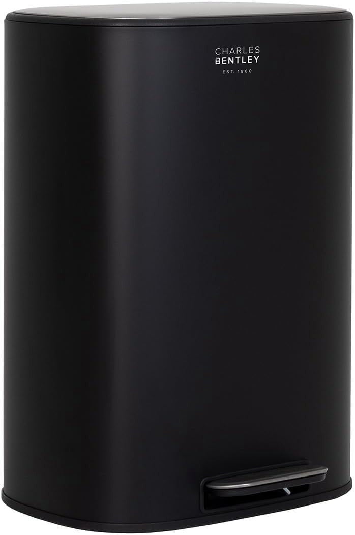 50L Black Pedal Kitchen Bin Soft Close Stainless Steel