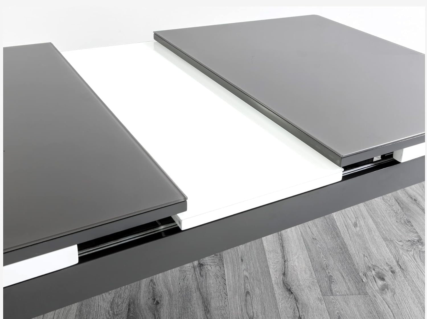 Extending Dining Table Glass Top MDF Metal Frame 100-130cm Grey-White