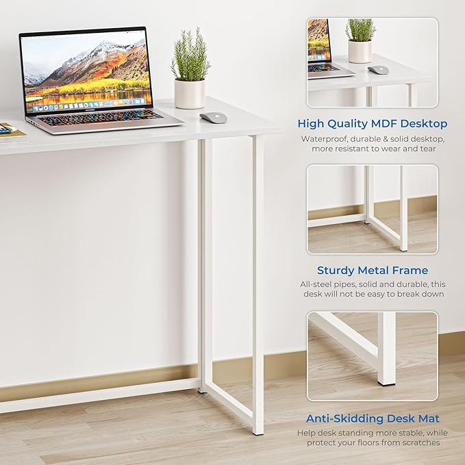 Compact Folding Desk No Assembly White Laptop Table Small Home Office