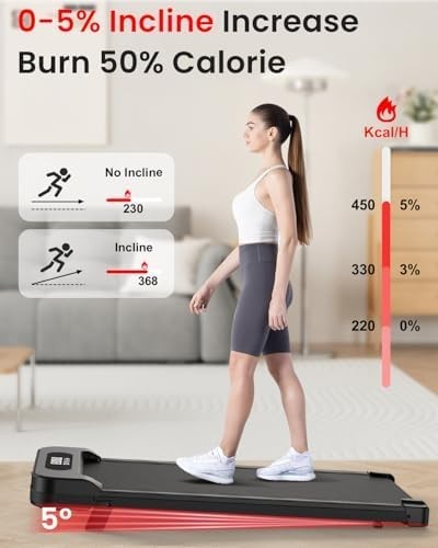 Compact Walking Pad Treadmill 1-8KM/H Portable Under Desk with Incline