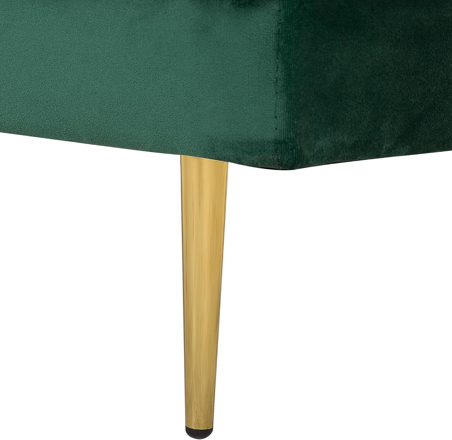 Emerald Green Velvet Chaise Lounge | Gold Legs, Glam Sofa, Small Space Ready