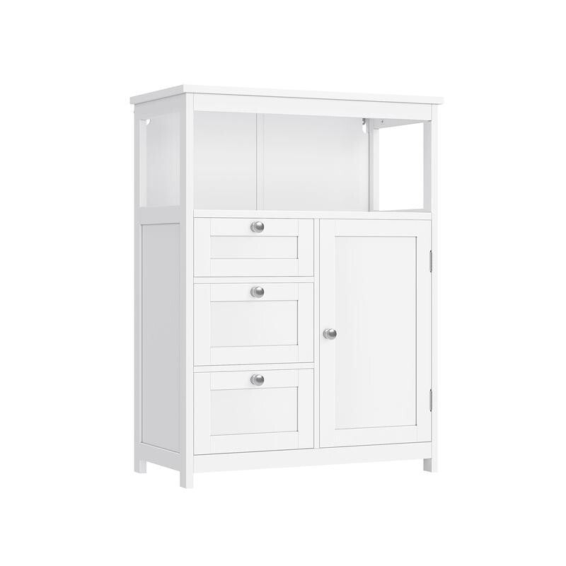White Bathroom Storage Cabinet 3 Drawer 1 Door – Adjustable Shelf Cupboard