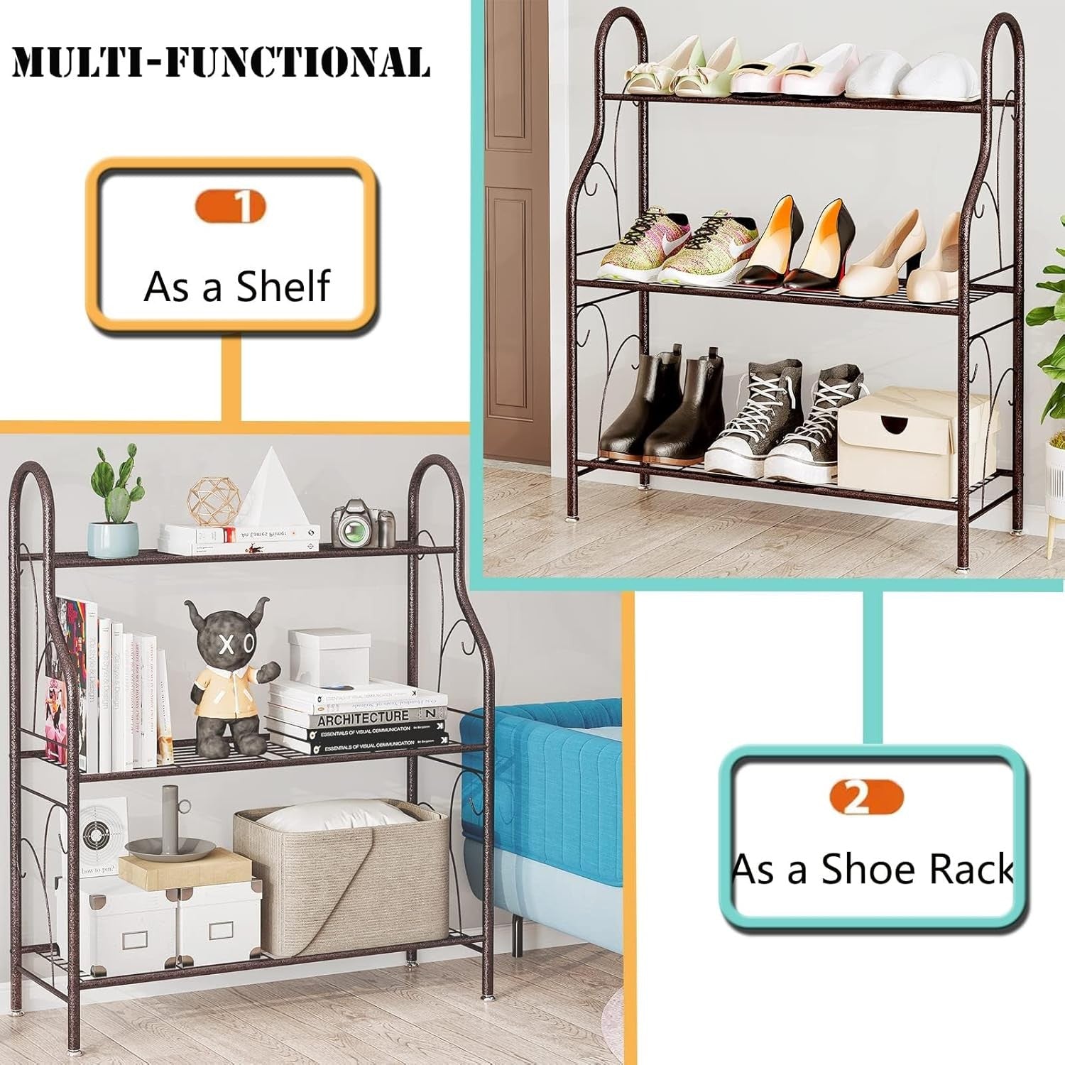 3 Tier Metal Plant Stand | Bronze Indoor Outdoor Flower Pot Display Shelf