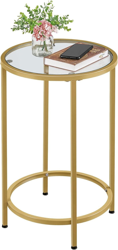 Round Tempered Glass Side Table with Metal Frame, 40.5cm Top, Durable & Stylish