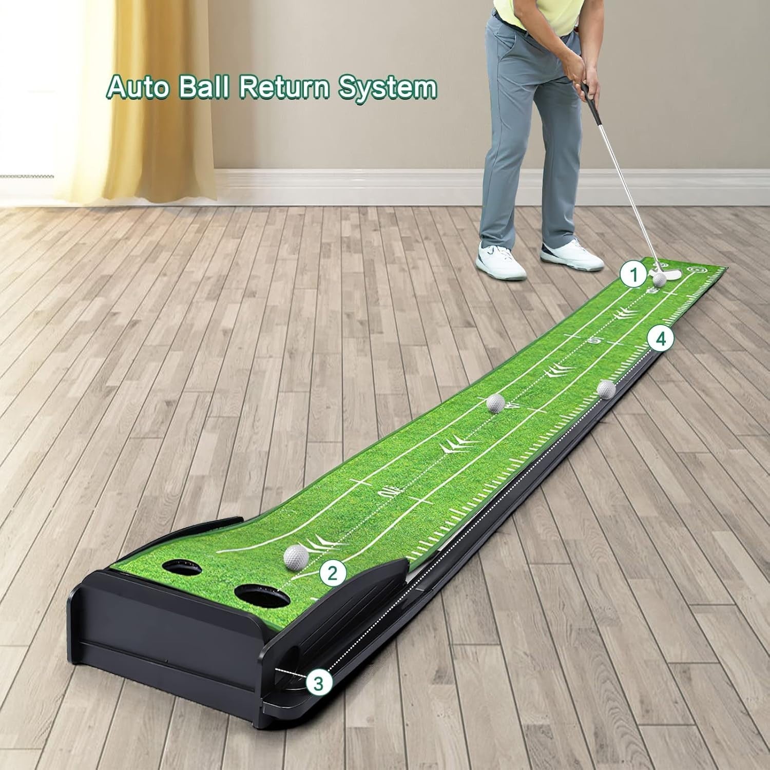Indoor Golf Putting Mat w/ Automatic Ball Return Large Practice Green