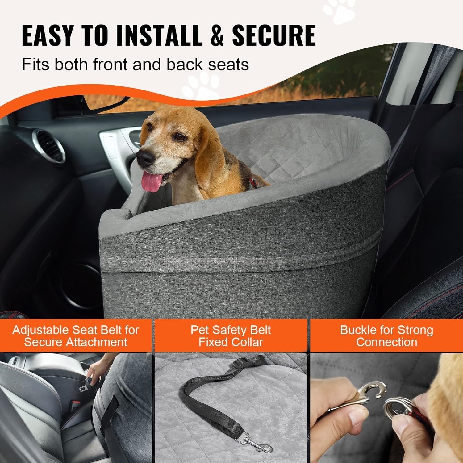 Dog Car Seat Booster Bed Waterproof Travel Seat Safety Leash Up to 55lb