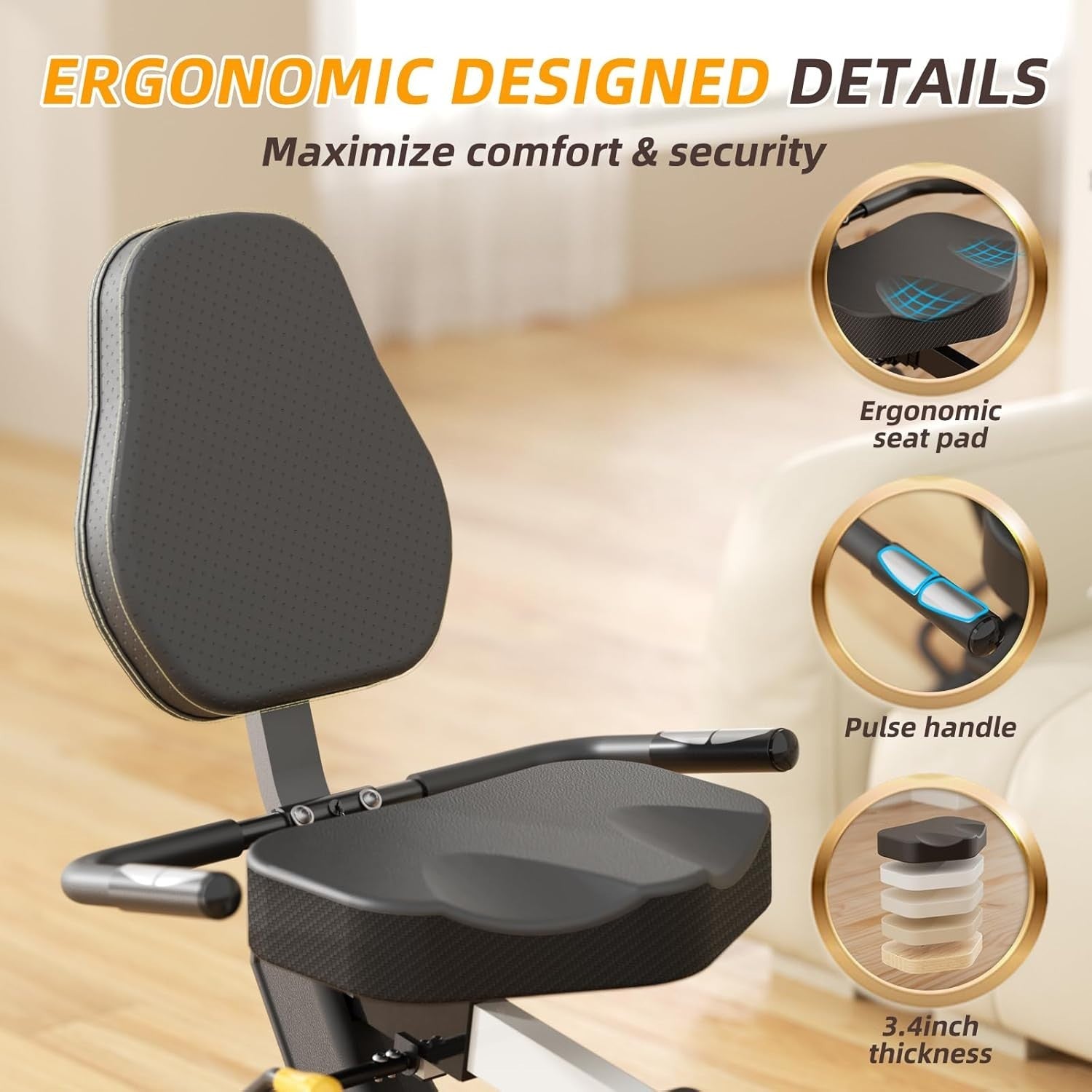 Recumbent Exercise Bike Magnetic Bluetooth LED Pulse 400LB Adjustable Seat Home