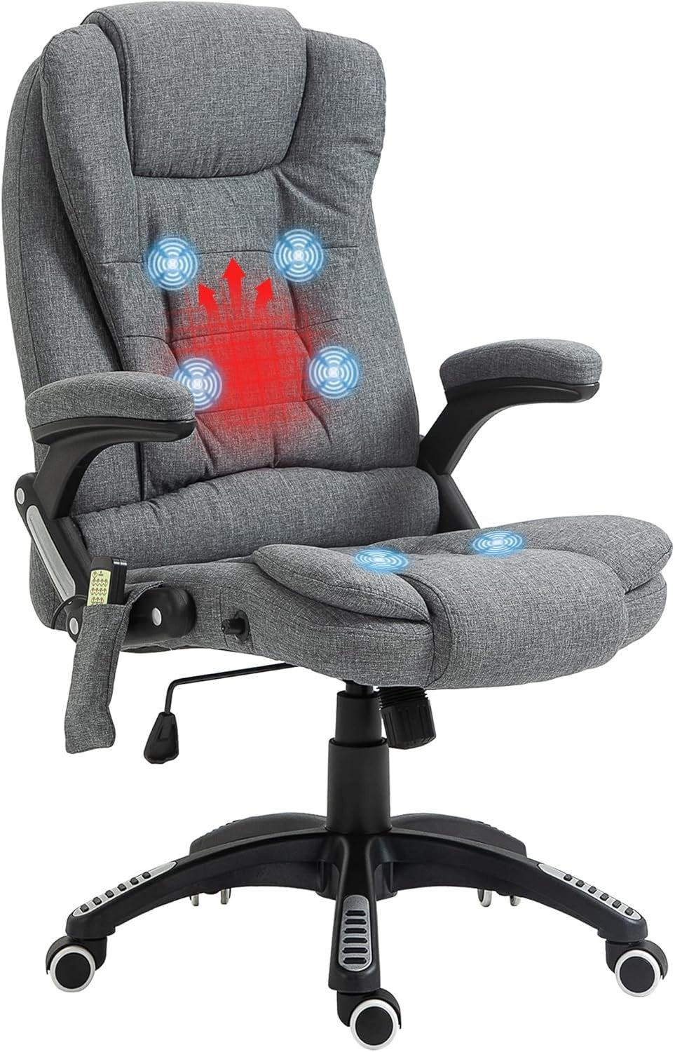 Heated Massage Office Chair 6 Point High Back Linen Grey