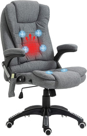Heated Massage Office Chair 6 Point High Back Linen Grey