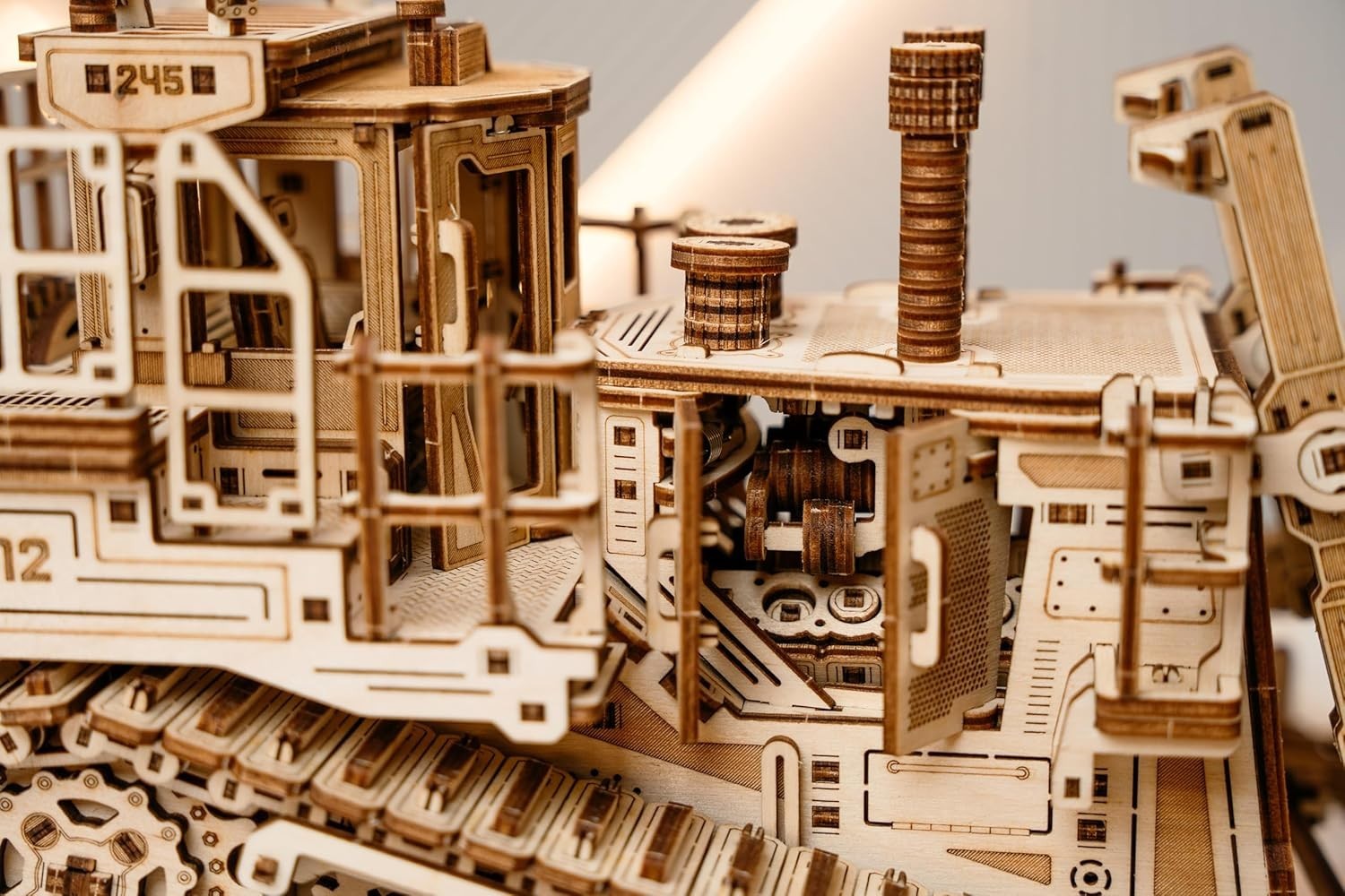 1715pc Wooden Bulldozer Model Kit Mechanical 3D Puzzle Moving Tracks