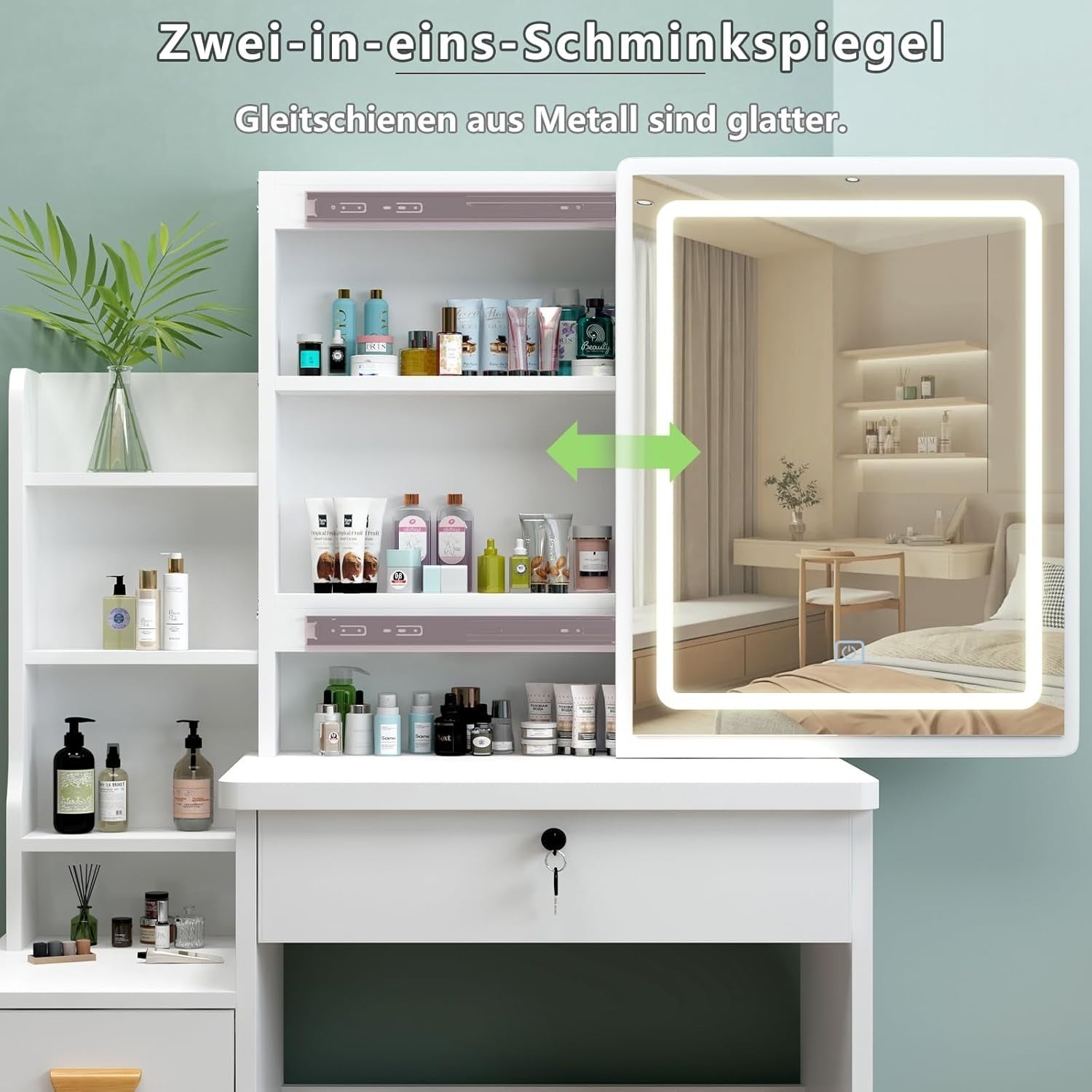 White Dressing Table Vanity Set w/ LED Light Mirror Storage Drawers Modern
