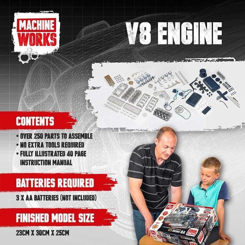 Build Your Own V8 Engine Kit - Interactive Model with Sounds & Lights - 300 Pcs