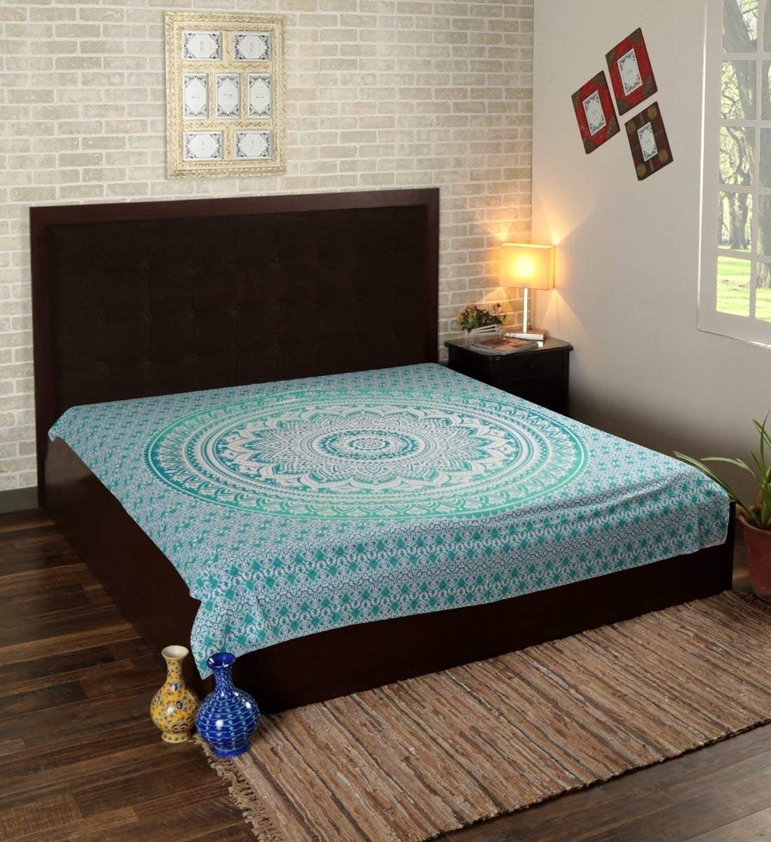 Sea Green Mandala Cotton Tapestry 230x274cm King Boho Decor