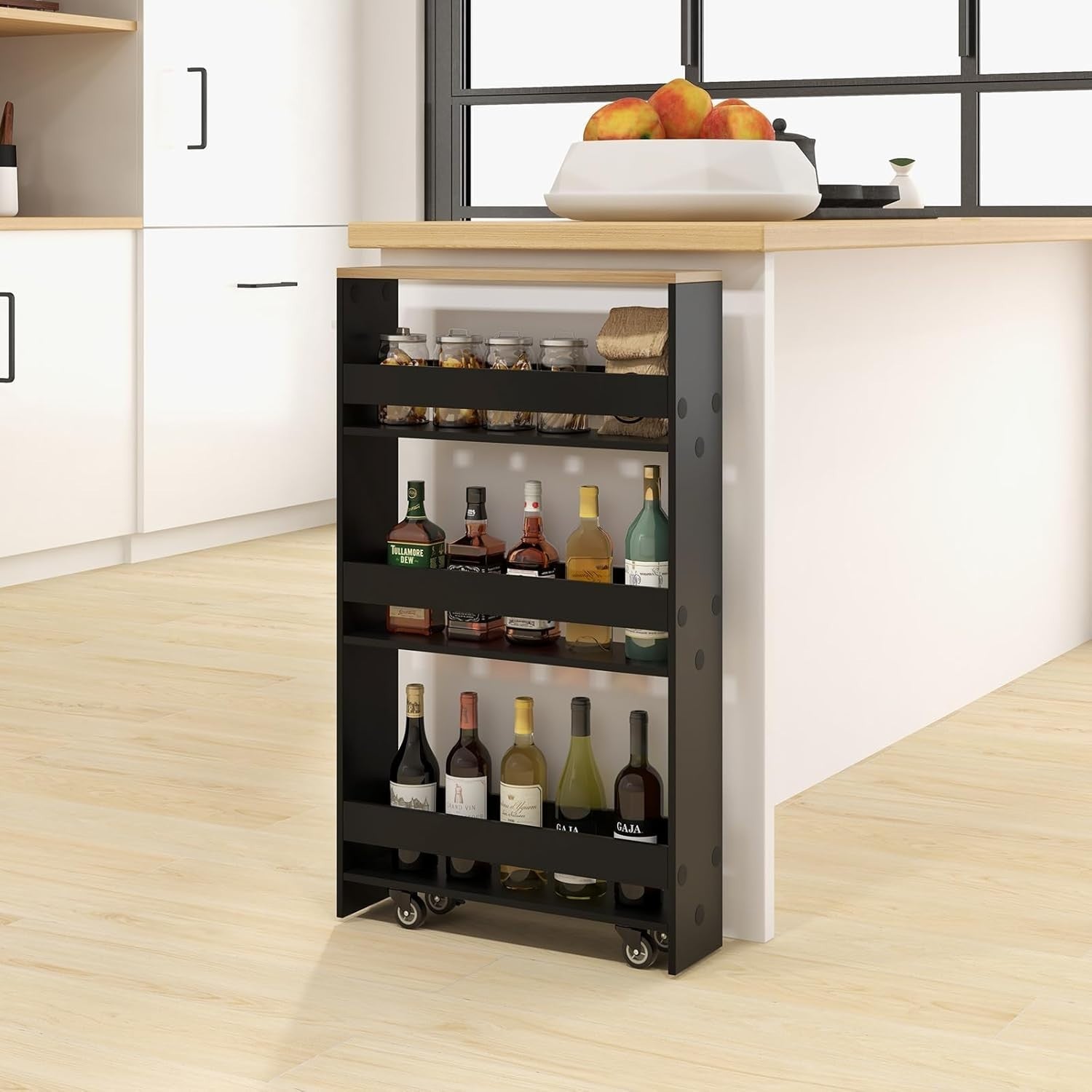 Slim 4 Tier Rolling Storage Cart Narrow Kitchen Shelf Organizer Wheels