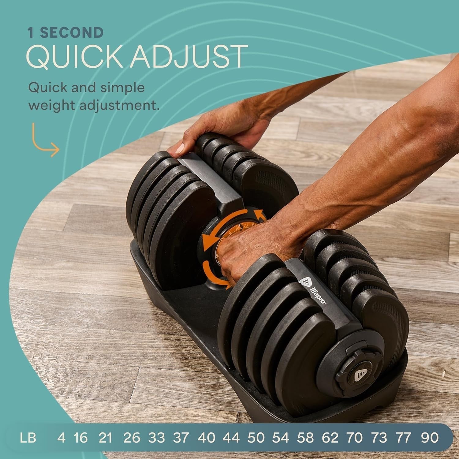 90lb Adjustable Dumbbell Single Quick Change Rotating Home Gym Weight
