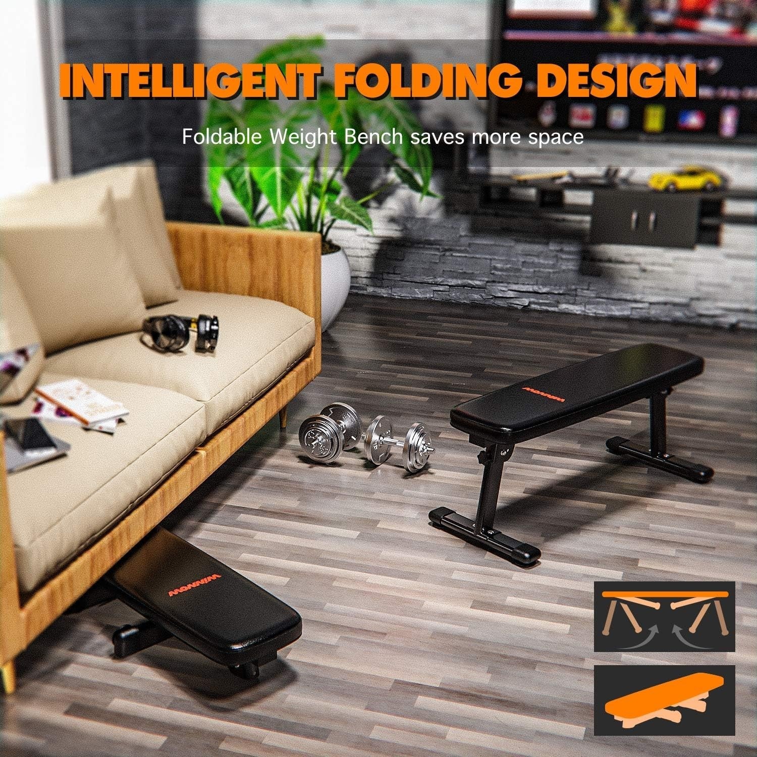 Foldable Flat Weight Bench 300KG Home Gym Workout w Carry Handle