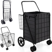 Foldable Shopping Cart On Wheels Heavy Duty Grocery Trolley Basket