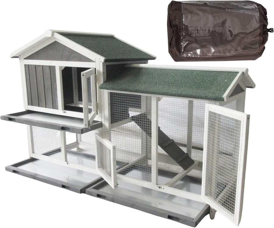 Extra Deep Double Decker Rabbit Hutch Run with Floor & Weather Cover