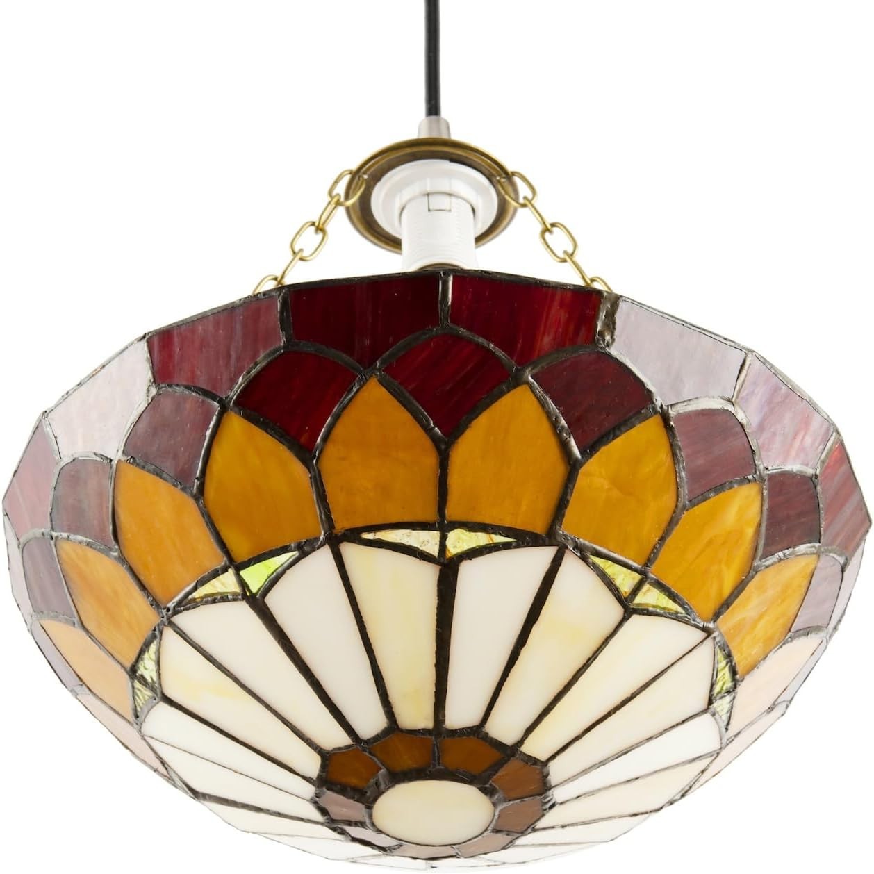 Tiffany Pendant Lamp Shade Amber Red Stained Glass Dome 30cm