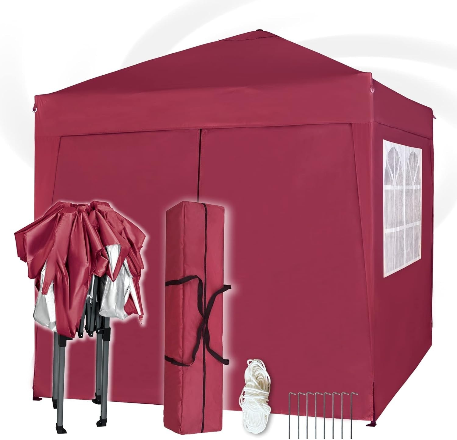 2x2m Pop Up Gazebo Waterproof w/ Sides Red Silver Protective Canopy