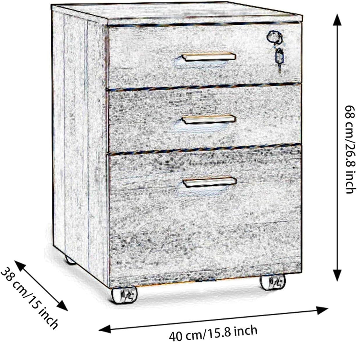 Locking Rolling File Cabinet 3 Drawer Under Desk Office Storage Unit