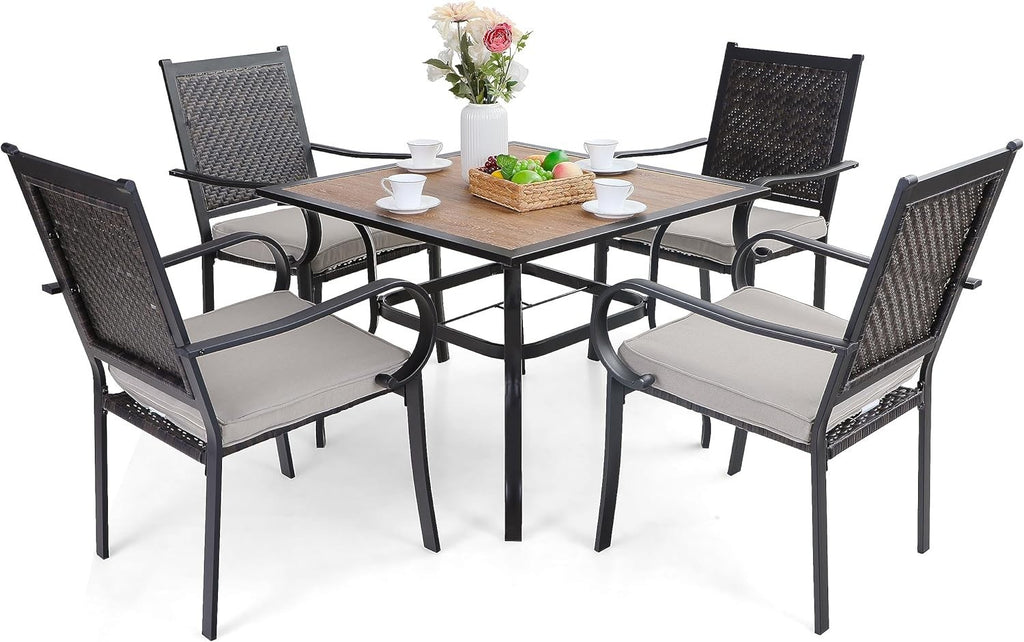 5pc Rattan Garden Furniture Set Patio Table Chairs Cushions Outdoor Dining