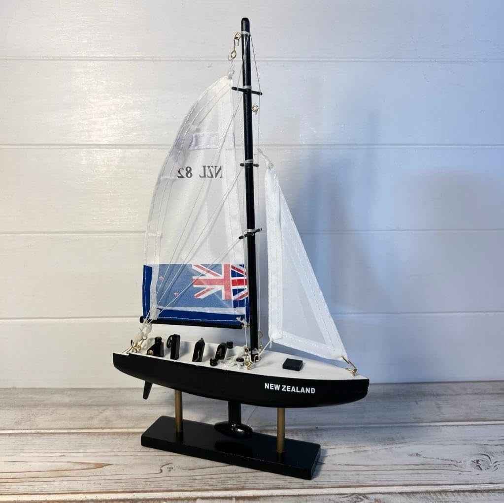 Nautical Model Yacht on Stand 33cm | Sailing Boat Ornament | Coastal Home Decor
