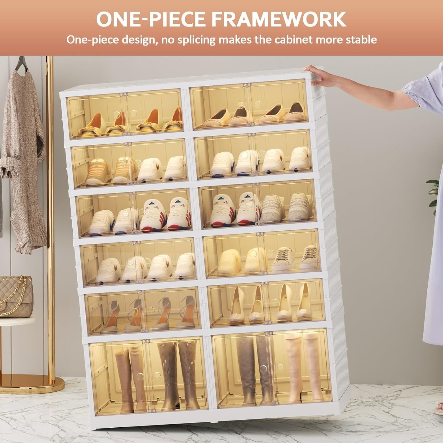 6-Tier Foldable Shoe Cabinet with Transparent Doors, 87x34.5x117 cm