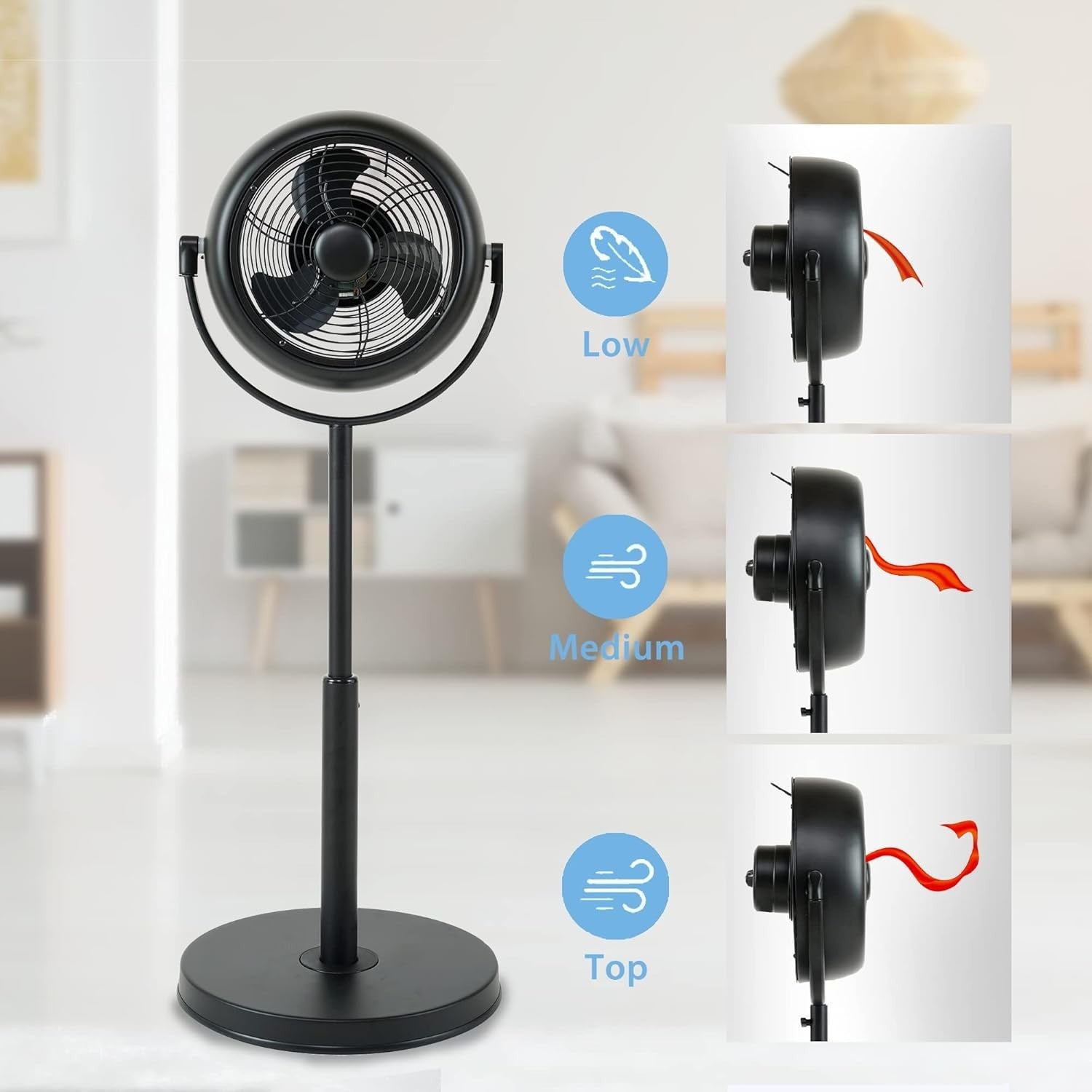 8" Retro Pedestal Stand Fan 3-Speed Adjustable 360° Rotating Quiet Desk Cooling