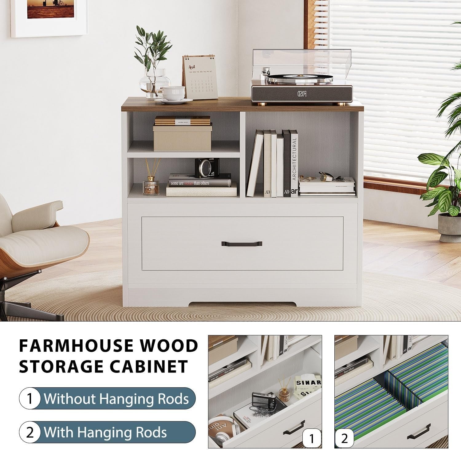 White Oak File Cabinet 83cm Farmhouse Lateral Drawer Printer Stand